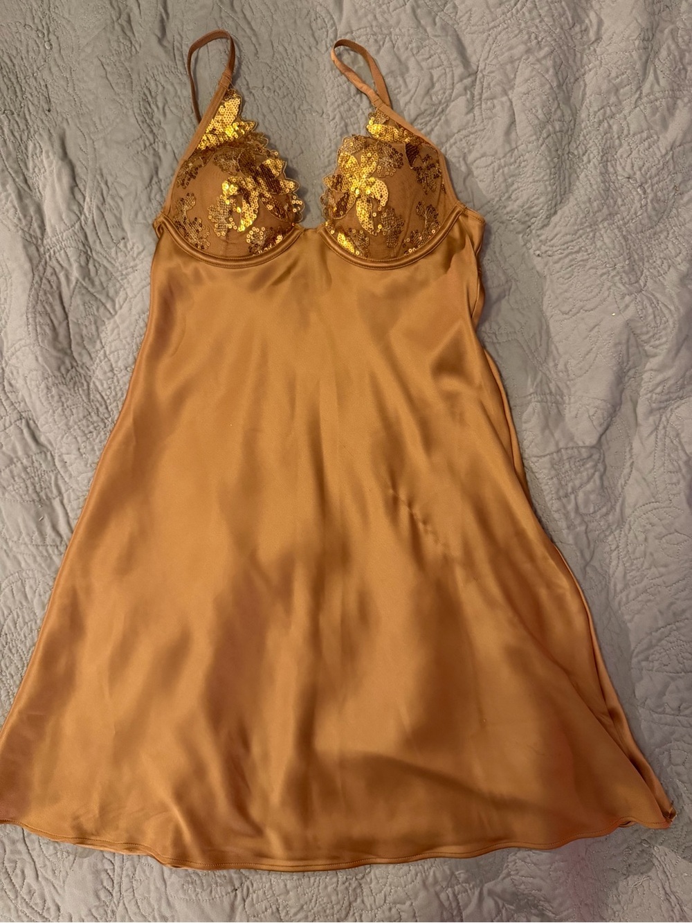 Victoria's Secret Gold Sequin Satin Chemise with molded cups